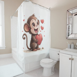 Valentine's Day Shower Curtain, Monkey Red Heart