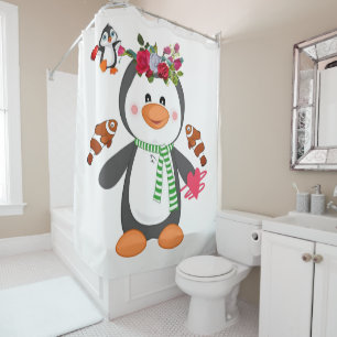 Valentine's Day Shower Curtain, Penguin