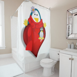 Valentine's Day Shower Curtain, Penguin