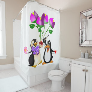 Valentine's Day Shower Curtain, Penguin