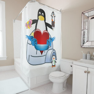 Valentine's Day Shower Curtain, Penguin