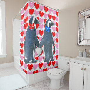 Valentine's Day Shower Curtain, Penguin