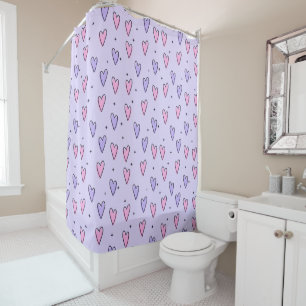 Valentine's Day Shower Curtain, Pink Purple Hearts