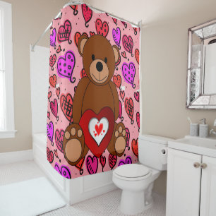 Valentine's Day Shower Curtain, Teddy Bear