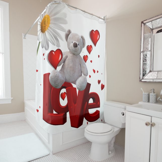 Valentine's Day Shower Curtain, Teddy Bear (In Situ)