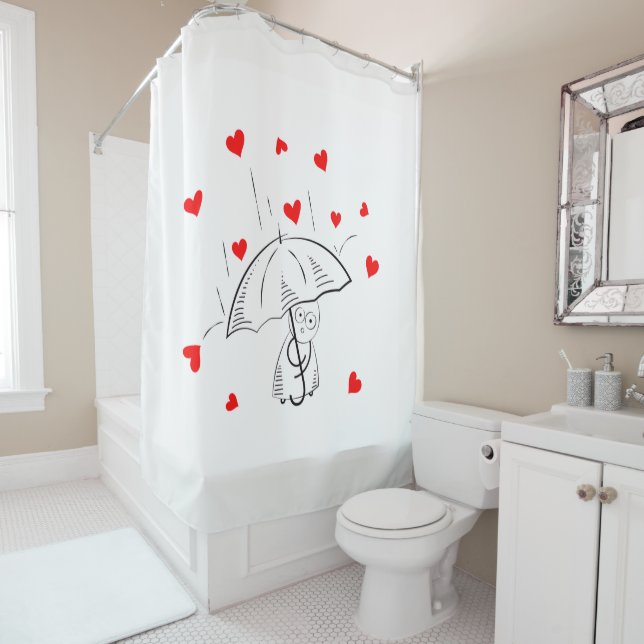 Valentine's Day Shower Curtain, Umbrella Red Heart (In Situ)