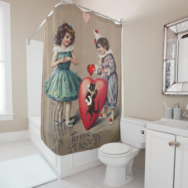 Valentine's Day Shower Curtain, Vintage (In Situ)
