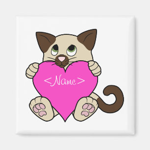 Valentine's Day Siamese Cat with Pink Heart Magnet