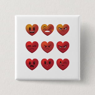 Valentines Day Silly Faces Hearts Funny 2 Inch Square Button