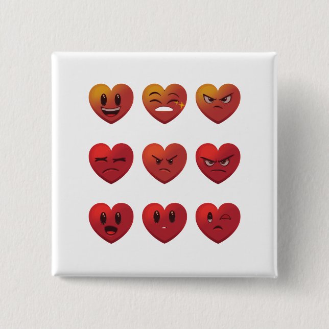 Valentines Day Silly Faces Hearts Funny 2 Inch Square Button (Front)