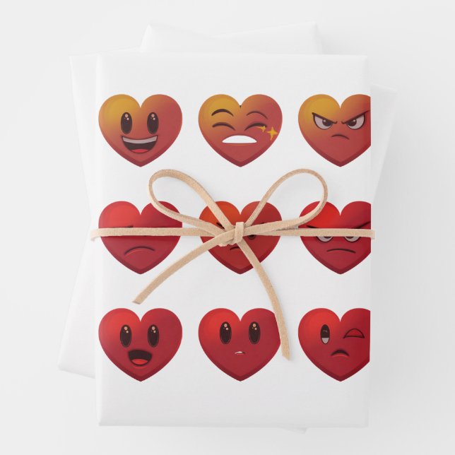 Valentines Day Silly Faces Hearts Funny Wrapping Paper Sheet (In situ)