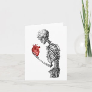 Valentines Day Skeleton Holding Heart Gothic Tatto Card