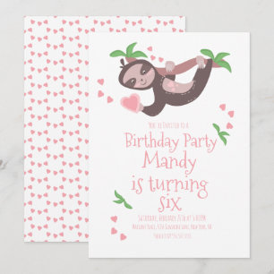 Valentines Day Sloth Birthday Party Hearts Pink
