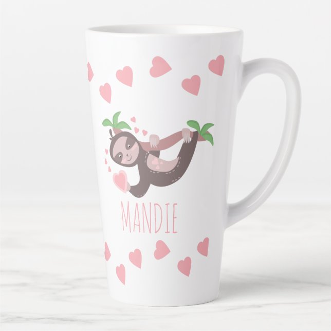 Valentine's Day Sloth Hearts Floating Pink Mug (Right)
