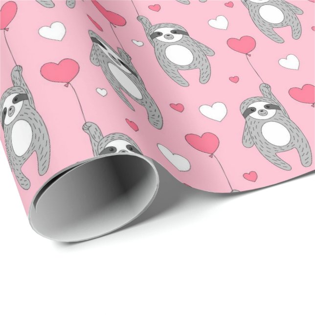 Valentines Day Sloth with Hearts Cute  Wrapping Paper (Roll Corner)