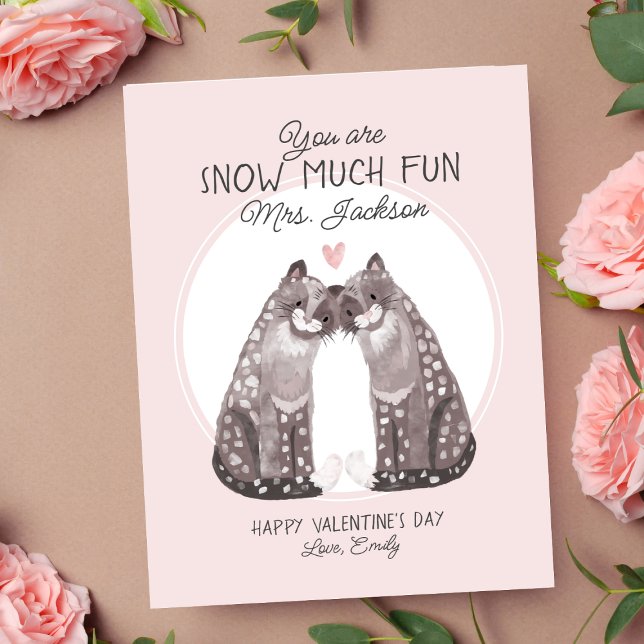 Valentine's Day Snow Leopard Teacher Valentine Holiday Card (Creator Uploaded)