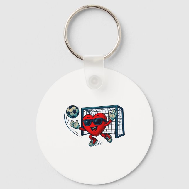 Valentines Day Soccer Goalkeeper Funny Heart Boys  Keychain (Front)