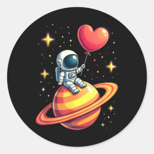 Valentines Day Space Astronaut Heart Balloon  Classic Round Sticker