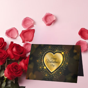 Valentine's Day Sparkling Golden Heart Black Holiday Card