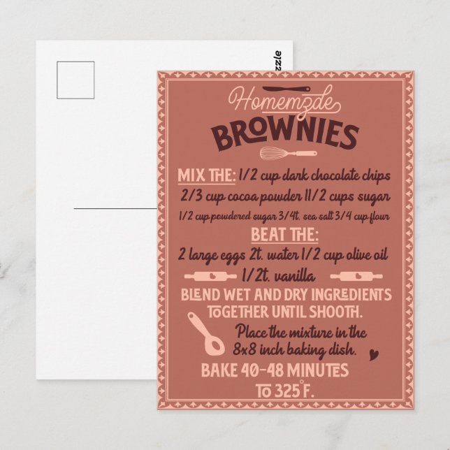 Valentine's Day Special Homemade Brownie Recipe Postcard (Front/Back)