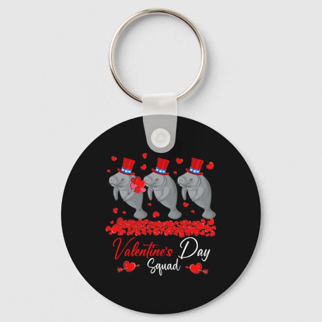 Valentine's Day Squad Three Cute Manatees Zoo Anim Keychain (Front)