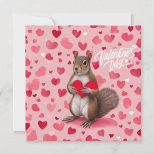 Valentine's Day Squirrel with Hearts  Holiday Card