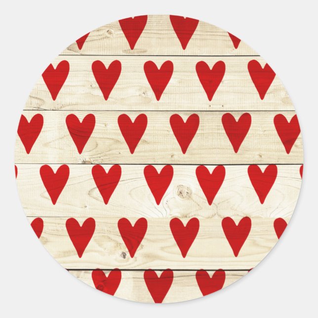 Valentines Day Sticker with Hearts on Wood (Front)