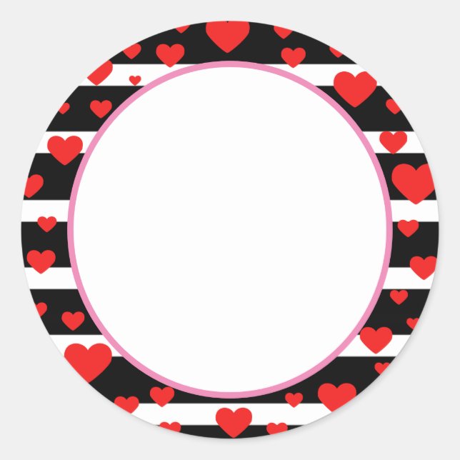 Valentine's Day Stickers, Hearts and Stripes Classic Round Sticker (Front)