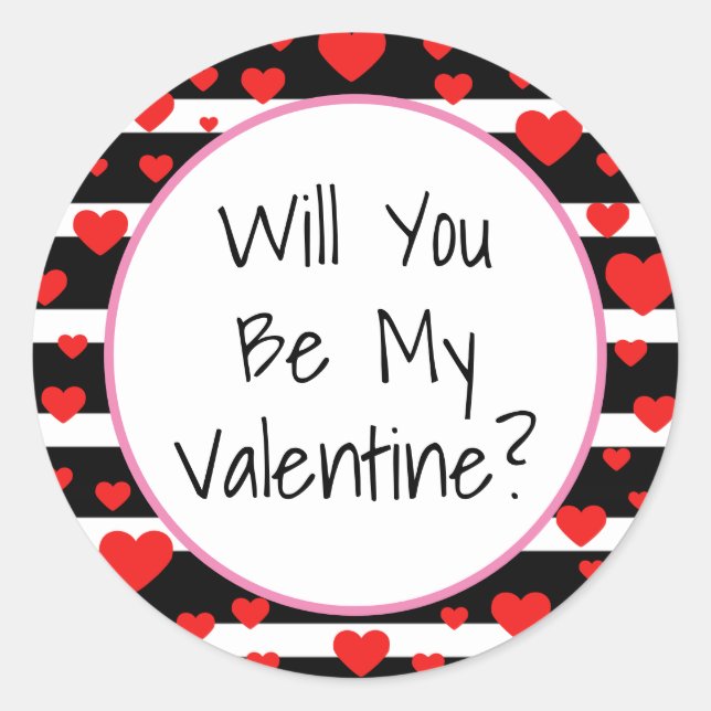 Valentine's Day Stickers, Will You Be My Valentine Classic Round Sticker (Front)