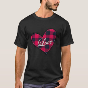 Valentine's Day Stitched Buffalo Plaid Heart With T-Shirt