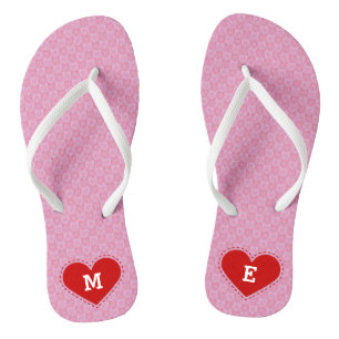 Valentine's Day Stitched Heart Initials/Text Flip Flops