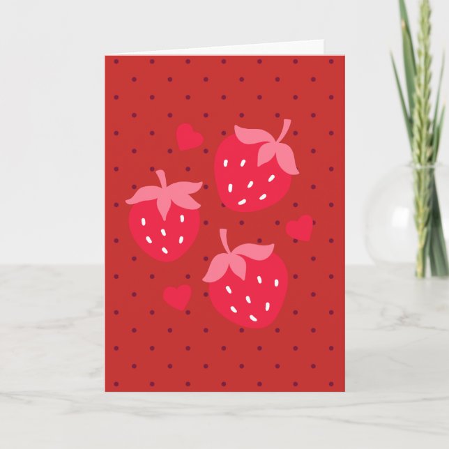 Valentine's Day Strawberries and Hearts for Kids Holiday Card (Front)