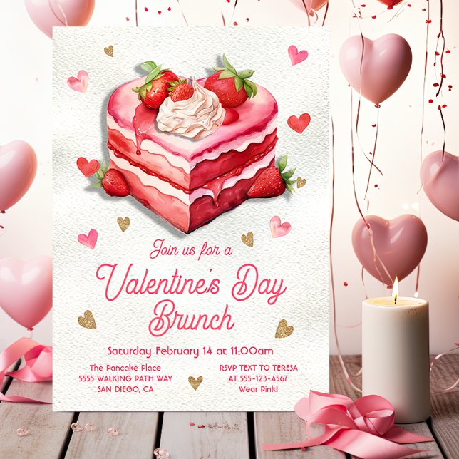 Valentine's Day Strawberry cake Heart Brunch Invitation (Creator Uploaded)