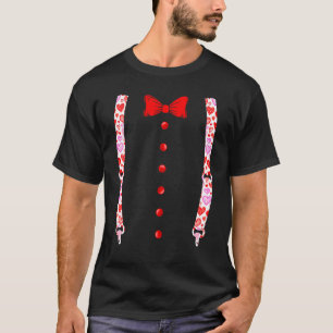 Valentines Day Suspenders And Hearts Bow Tie Boys  T-Shirt