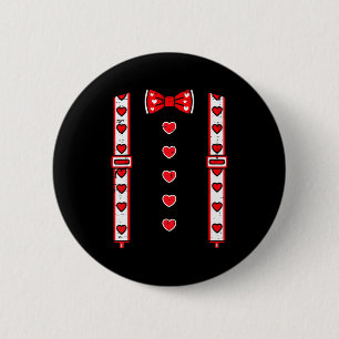 Valentines Day Suspenders Bow Tie Hearts Cute Boys 2 Inch Round Button