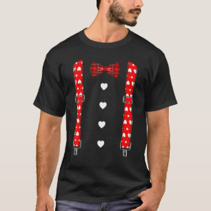 Valentine's Day Suspenders Hearts Bow Tie Men Boy T-Shirt