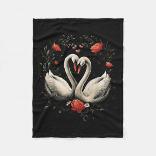 Valentines Day Swans Heart Romantic Couple Love Da Fleece Blanket