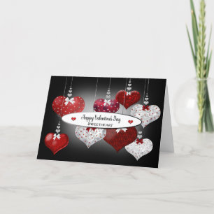 Valentine's Day, Sweetheart, Hanging Ornate Hearts Holiday Card