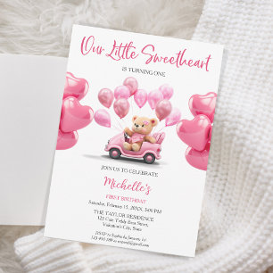 Valentine's Day  Sweetheart Pink Heart Teddy Bear Invitation