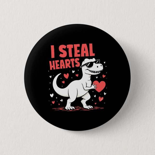 Valentines Day T-rex I Steal Hearts Dinosaur Love  2 Inch Round Button (Front)