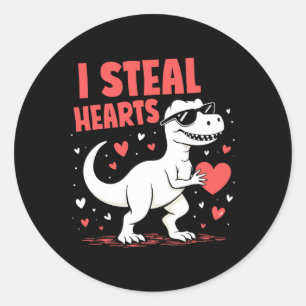 Valentines Day T-rex I Steal Hearts Dinosaur Love Classic Round Sticker