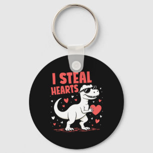 Valentines Day T-rex I Steal Hearts Dinosaur Love  Keychain