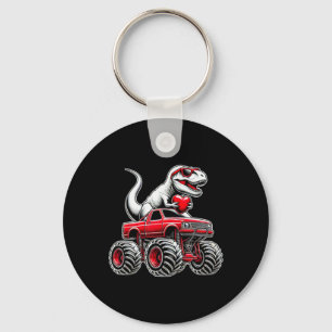 Valentines Day T Rex Riding Monster Truck Funny Bo Keychain