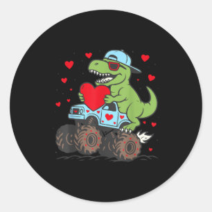 Valentines Day T Rex Riding Monster Truck Funny To Classic Round Sticker