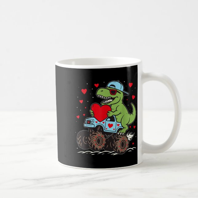 Valentines Day T Rex Riding Monster Truck Funny To Coffee Mug (Right)