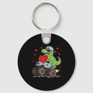 Valentines Day T Rex Riding Monster Truck Funny To Keychain