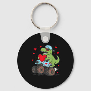 Valentines Day T Rex Riding Monster Truck Funny To Keychain