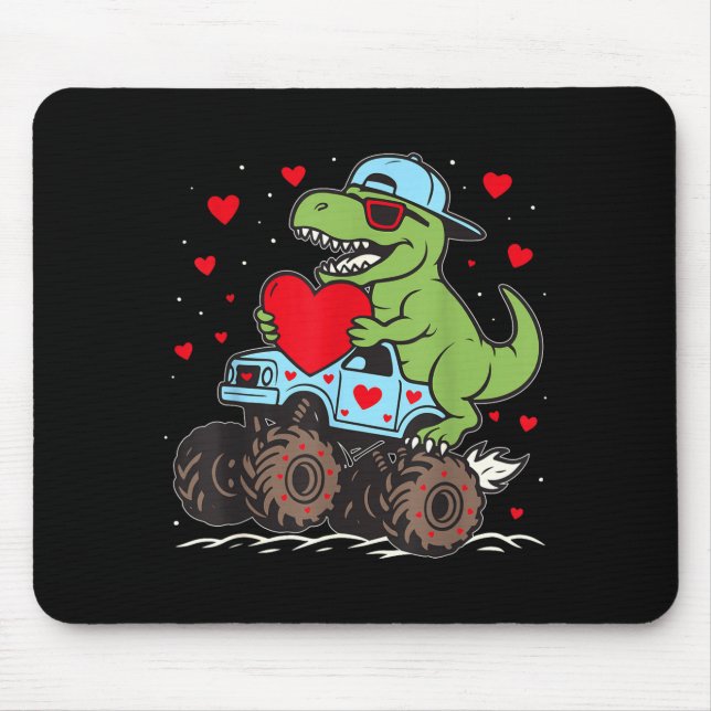 Valentines Day T Rex Riding Monster Truck Funny To Mouse Pad (Front)