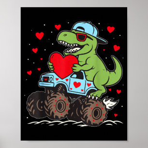 Valentines Day T Rex Riding Monster Truck Funny To Poster