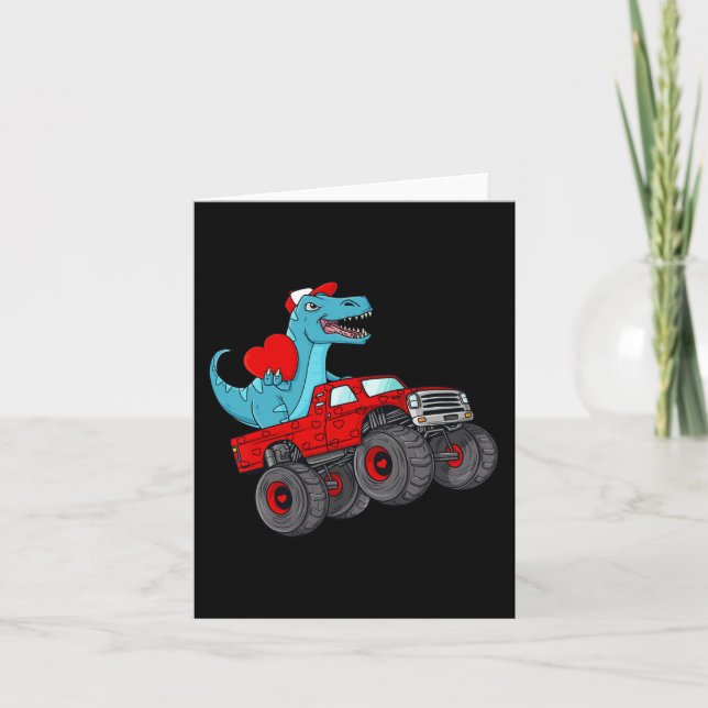 Valentines Day T Rex Riding Monster Truck Toddler  Card (Front)